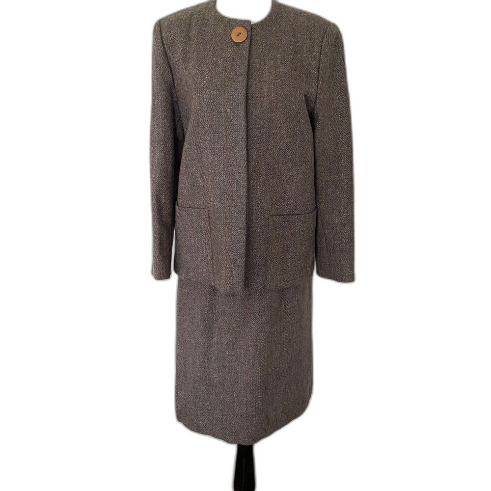 Vintage Reed Roberts Brown Wool Suit Jacket Skirt Lined Tailored Set Sz 10